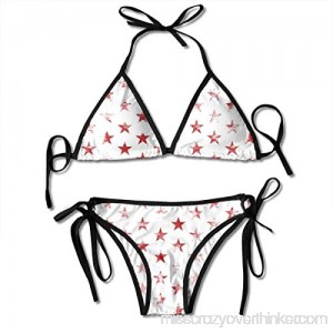 Distressed Red Stars On White Grunge Vintage 4th of July American Flag Stars Sexy Boxing Bikini Women Halterneck Top Set Swimsuits Beach Swimming B07PZVFRNK